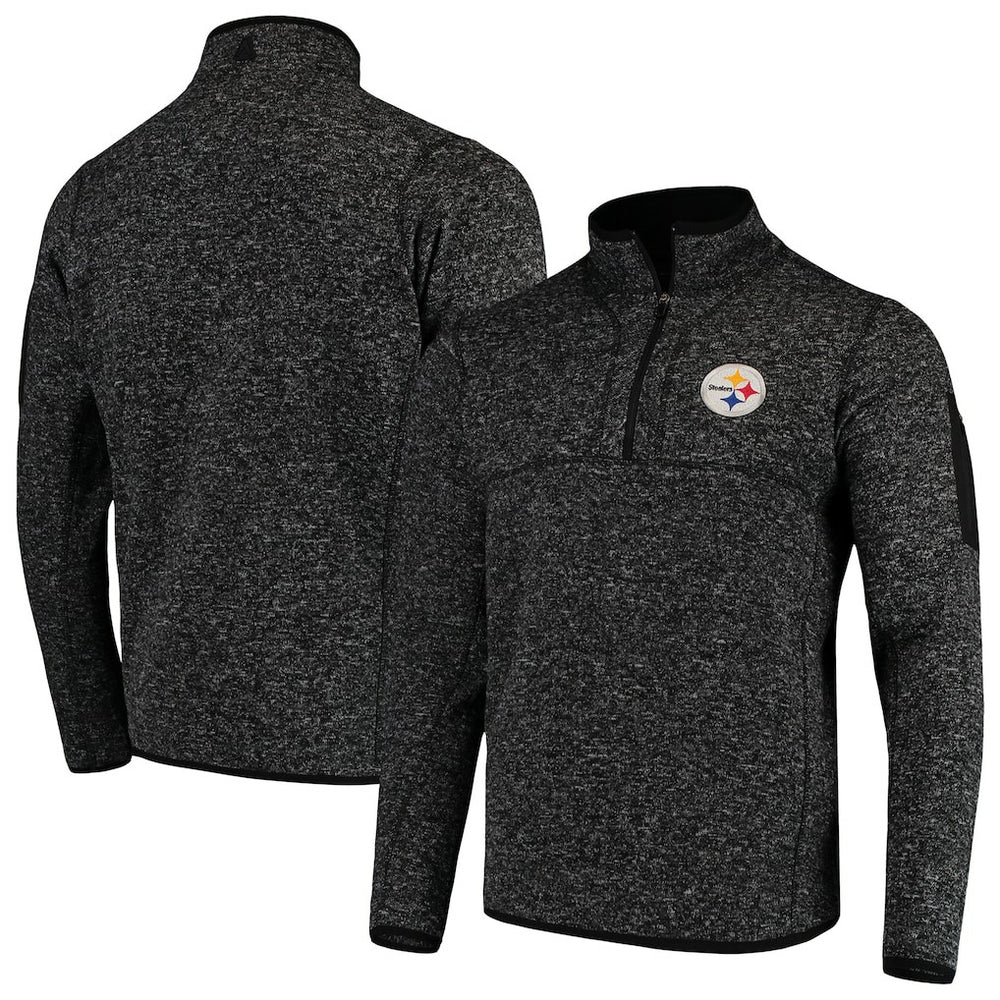 Pittsburgh Steelers Antigua Fortune Quarter-Zip Pullover Jacket Heather Black - NFL