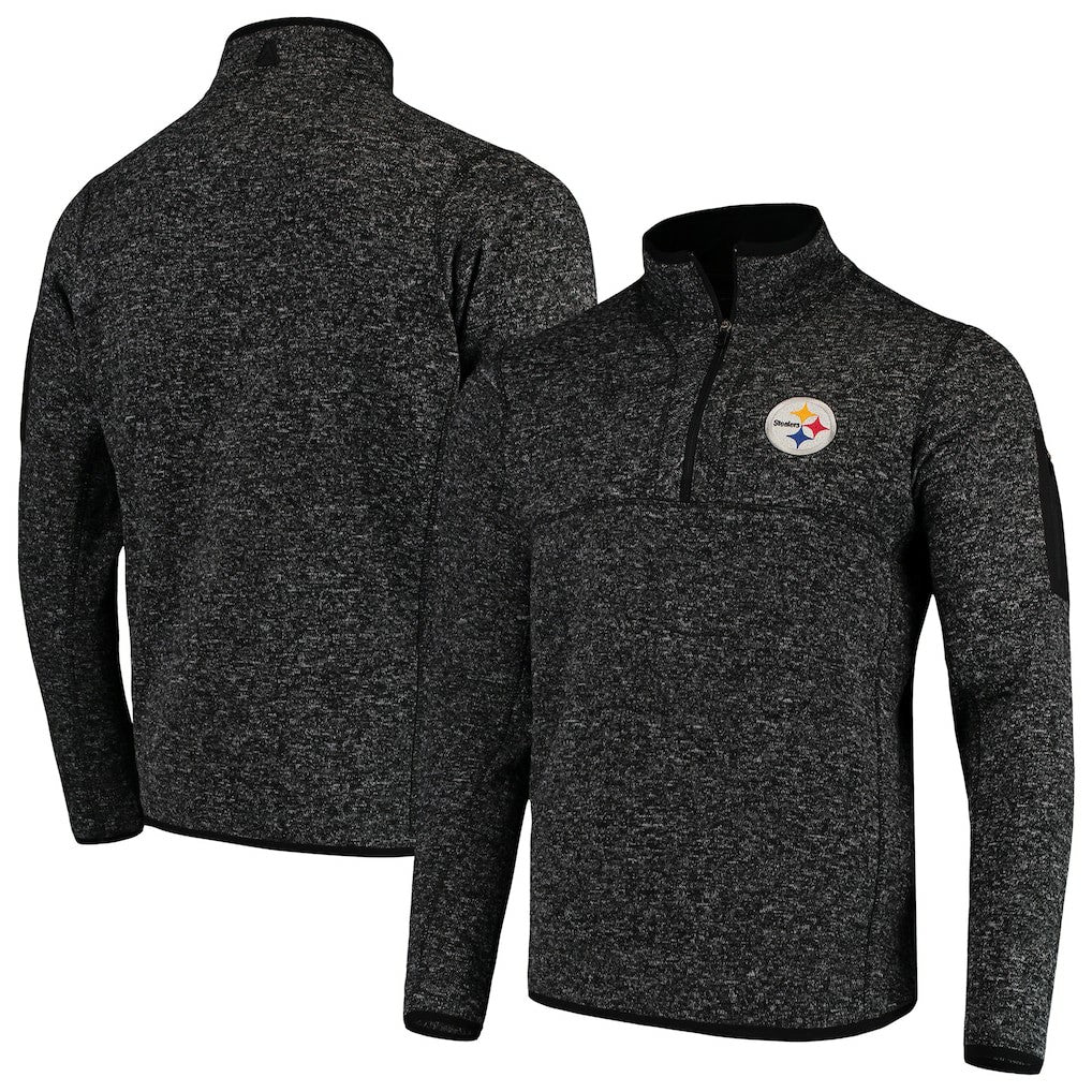Pittsburgh Steelers Antigua Fortune Quarter-Zip Pullover Jacket Heather Black - NFL