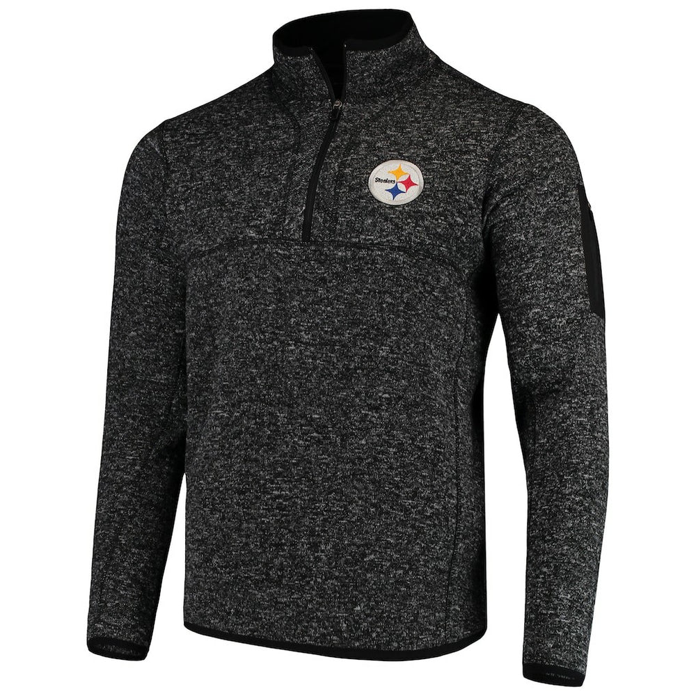 Pittsburgh Steelers Antigua Fortune Quarter-Zip Pullover Jacket Heather Black - NFL