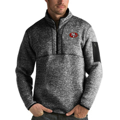 San Francisco 49ers Antigua Fortune Quarter-Zip Pullover Jacket Heather Black - NFL