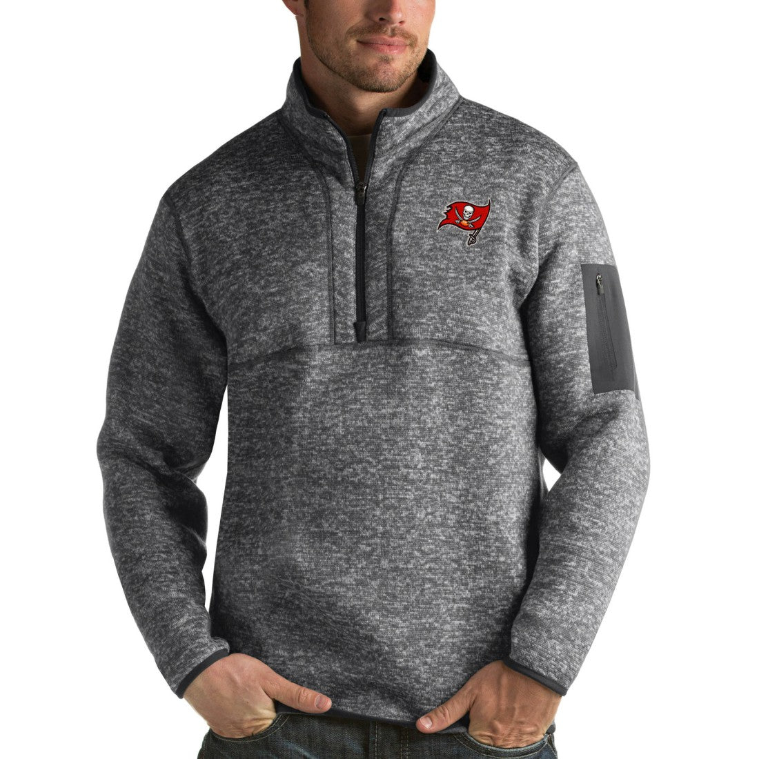 Tampa Bay Buccaneers Antigua Fortune Quarter-Zip Pullover Jacket Charcoal - NFL