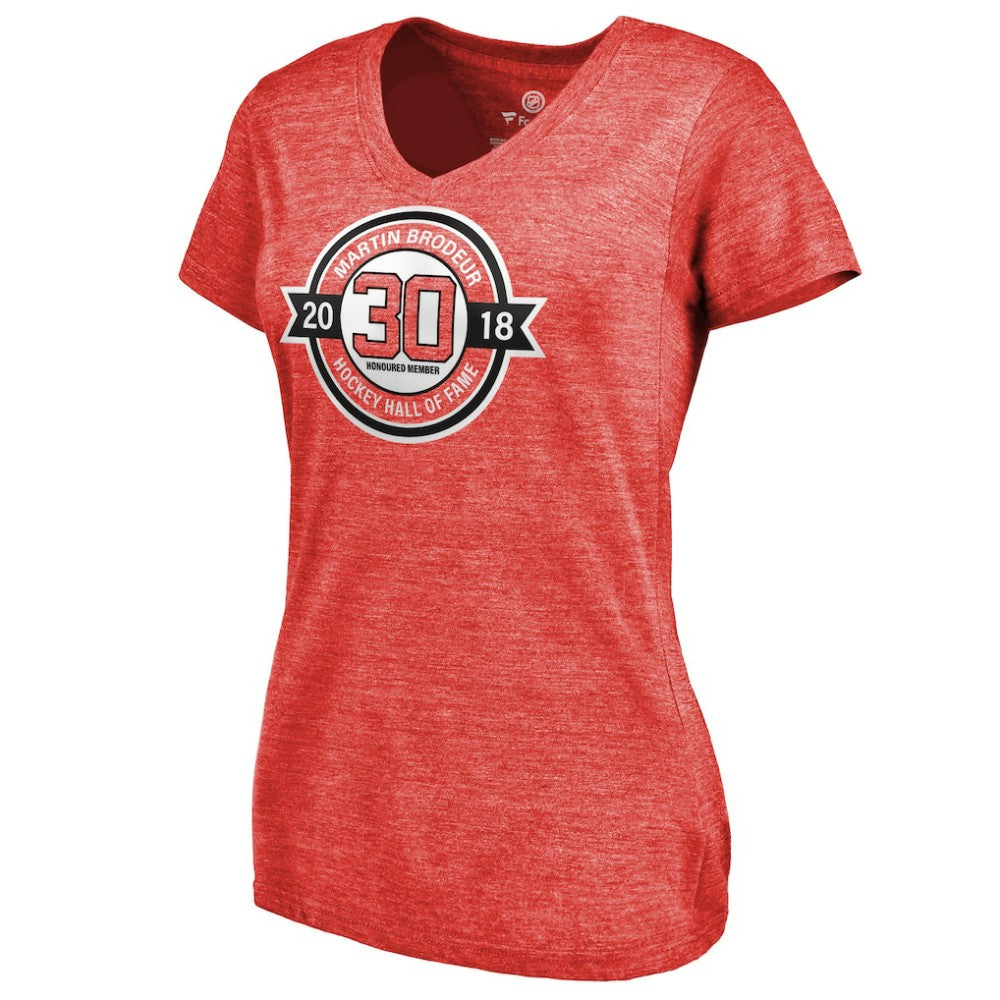 Martin Brodeur New Jersey Devils - Fanatics Women's Hall of Fame V-Neck Tri-Blend T-Shirt Red