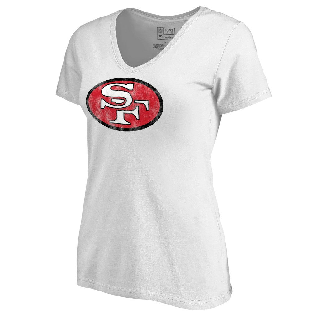 San Francisco 49ers Women's Throwback Logo V-Neck T-Shirt White - NFL