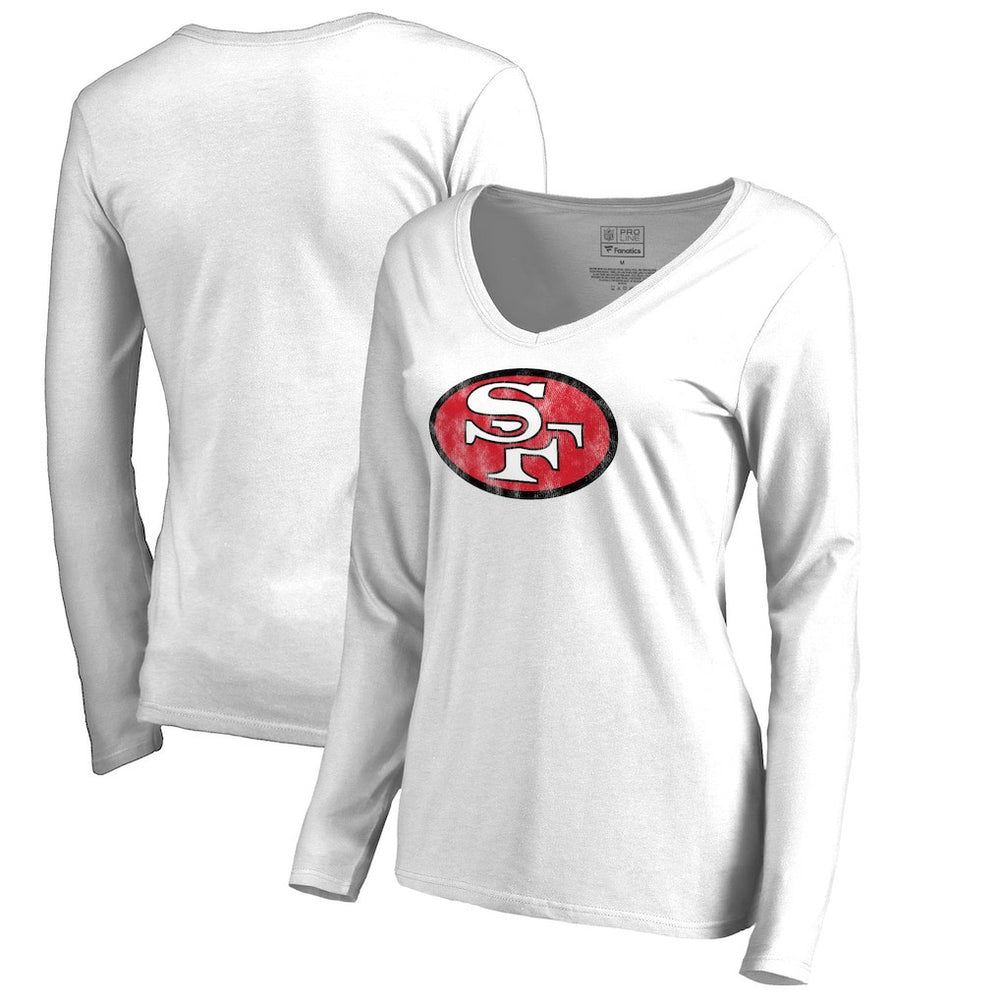 San Francisco 49ers Women's Throwback Logo Long Sleeve V-Neck T-Shirt White - NFL