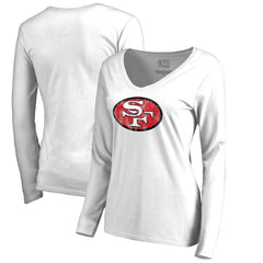 San Francisco 49ers Women's Throwback Logo Long Sleeve V-Neck T-Shirt White - NFL