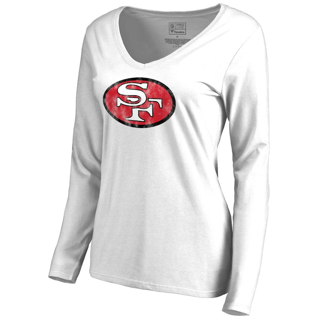 San Francisco 49ers Women's Throwback Logo Long Sleeve V-Neck T-Shirt White - NFL