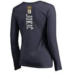 NBA - Nikola Jokic Denver Nuggets Women's Team Backer Name & Number Long Sleeve V-Neck T-Shirt - Navy