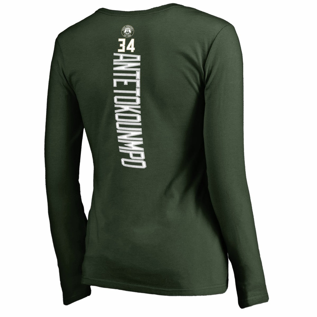 NBA - Giannis Antetokounmpo Milwaukee Bucks Women's Team Backer Name & Number Long Sleeve V-Neck T-Shirt - Hunter Green
