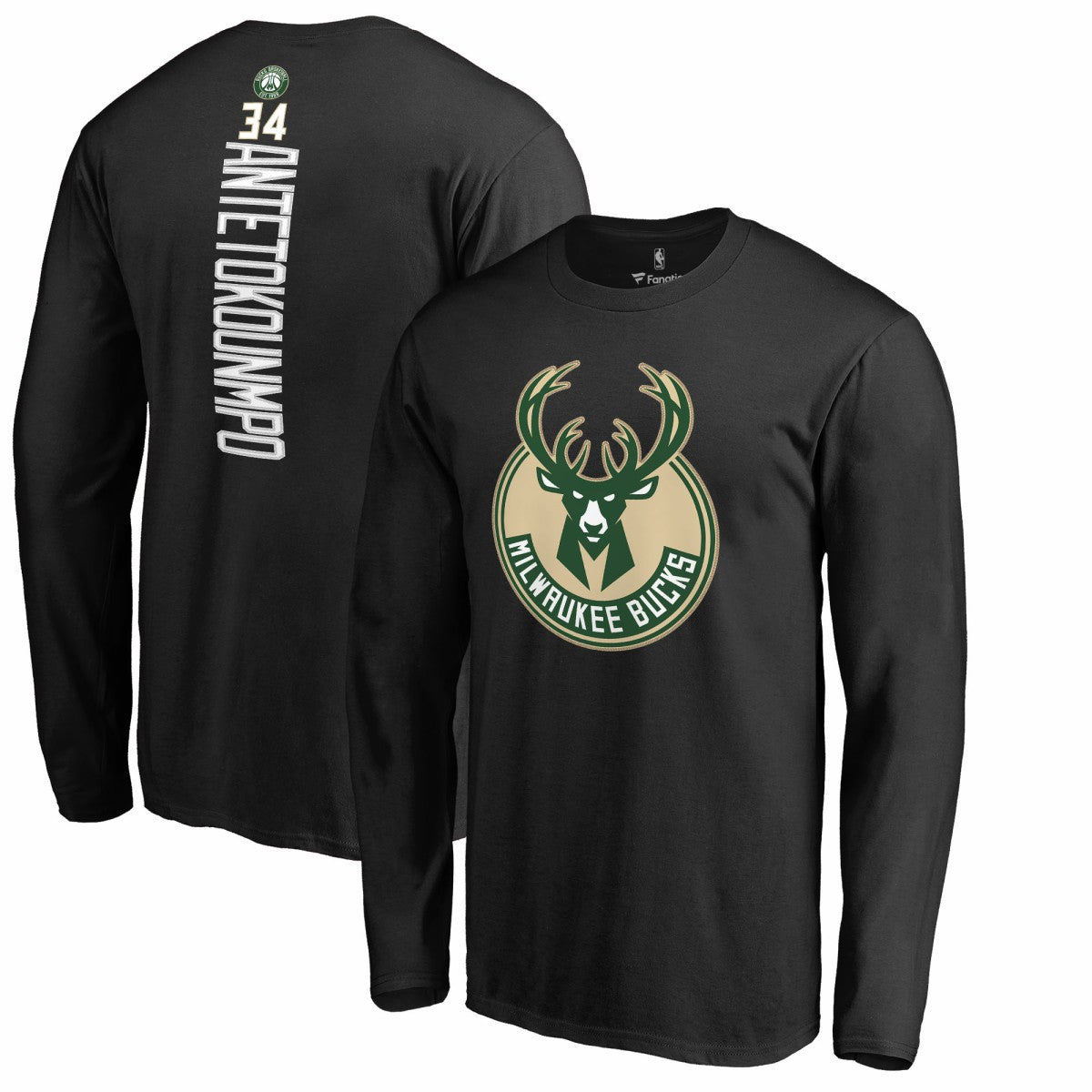 NBA - Giannis Antetokounmpo Milwaukee Bucks Team Backer Name & Number Long Sleeve T-Shirt - Black