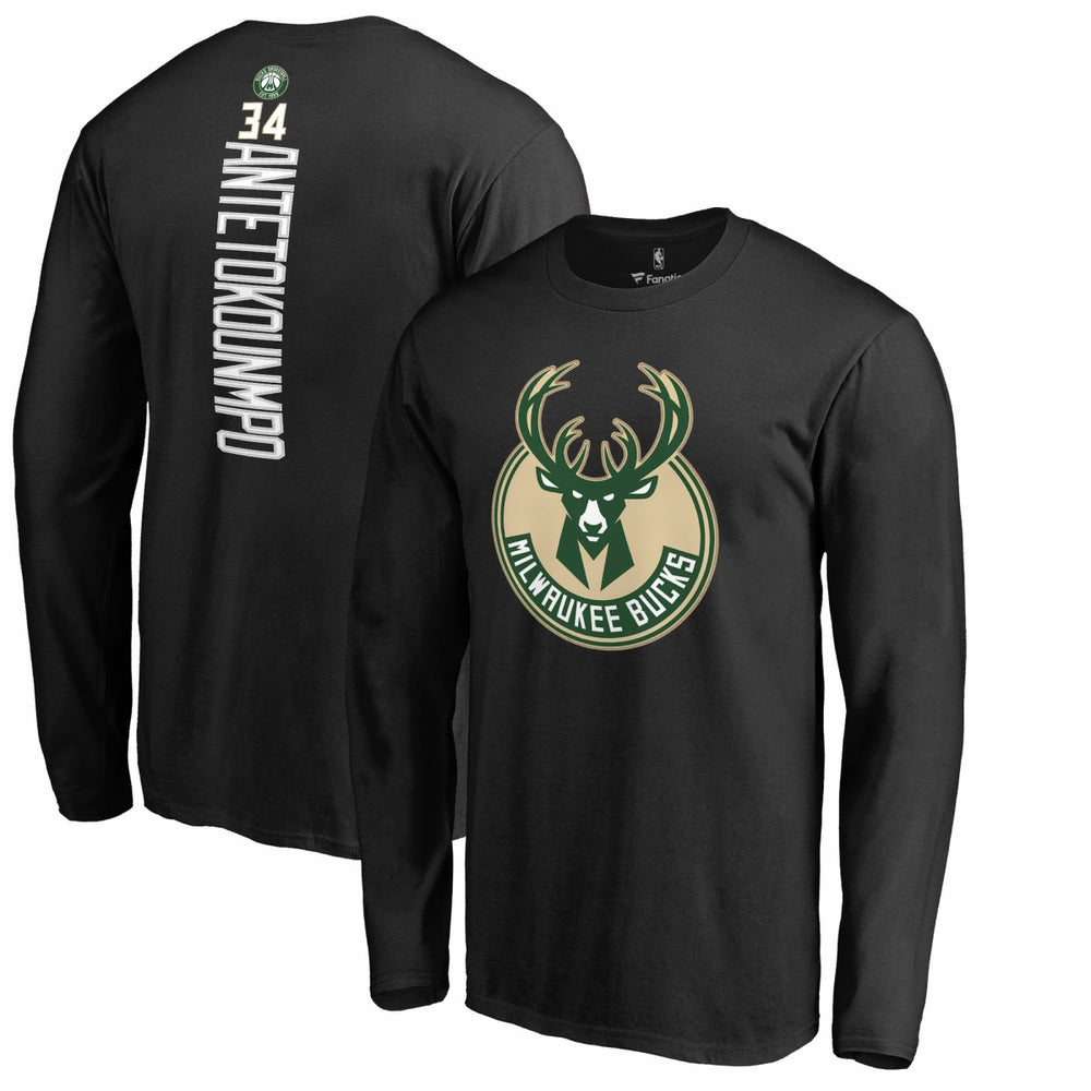 NBA - Giannis Antetokounmpo Milwaukee Bucks Team Backer Name & Number Long Sleeve T-Shirt - Black