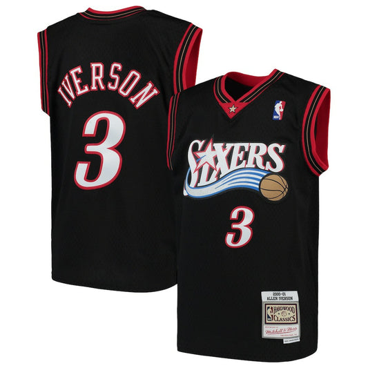 Allen Iverson Philadelphia 76ers Youth Hardwood Classics Swingman Throwback Jersey - Black | NBA Jerseys