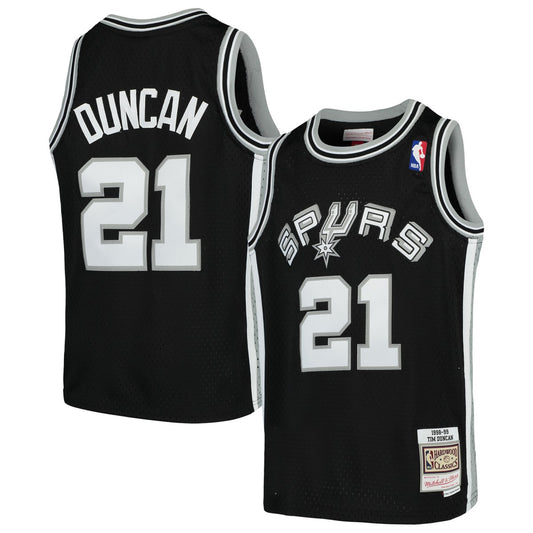 Tim Duncan San Antonio Spurs Youth Swingman Throwback Jersey - Black | NBA Jerseys