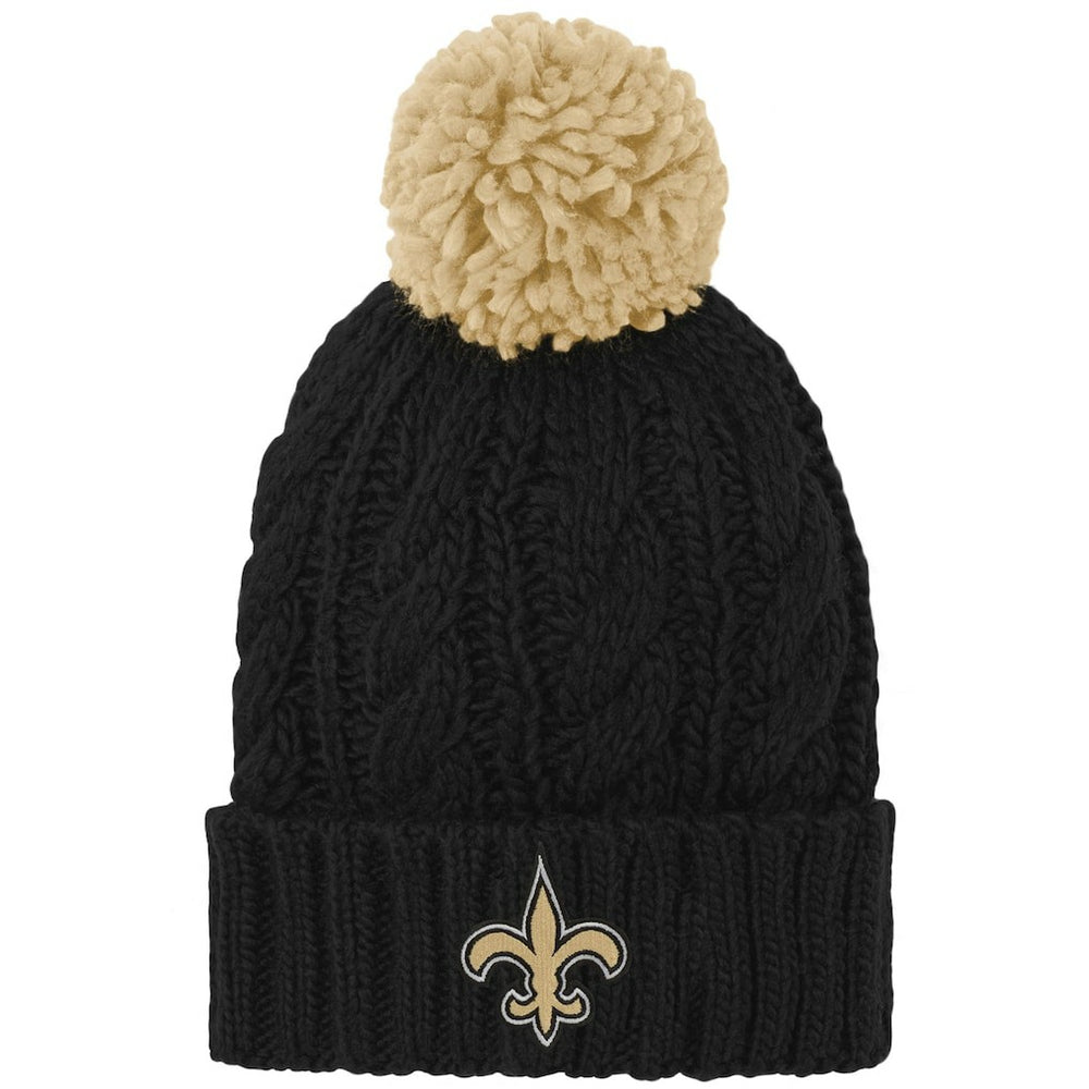 New Orleans Saints Girls Youth Team Cable Cuffed Knit Hat with Pom Black - NFL