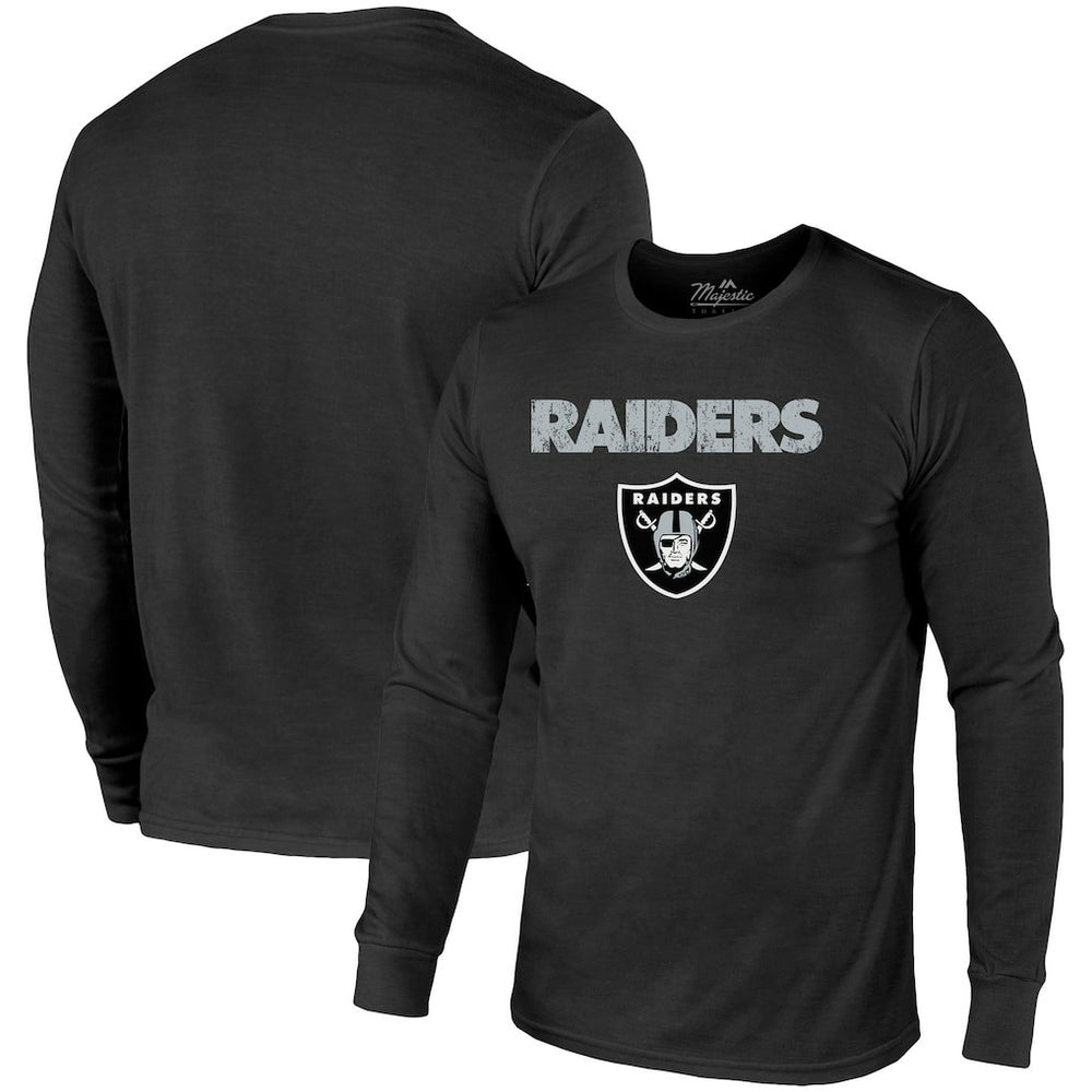 Las Vegas Raiders Majestic Threads Lockup Tri-Blend Long Sleeve T-Shirt Black - NFL