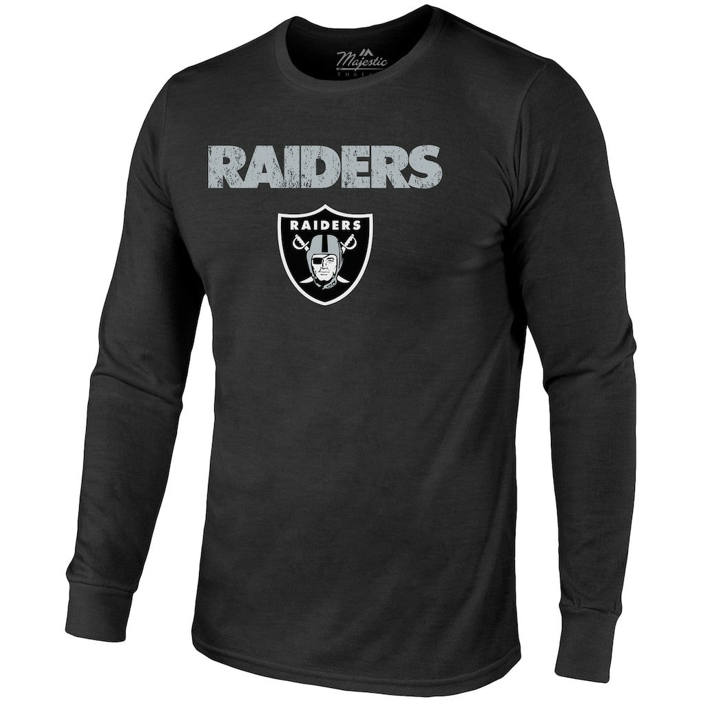 Las Vegas Raiders Majestic Threads Lockup Tri-Blend Long Sleeve T-Shirt Black - NFL