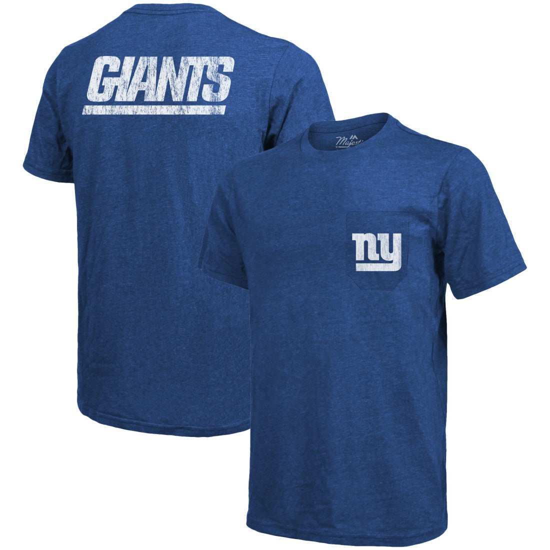 New York Giants Majestic Threads Tri-Blend Pocket T-Shirt Heathered Royal - NFL