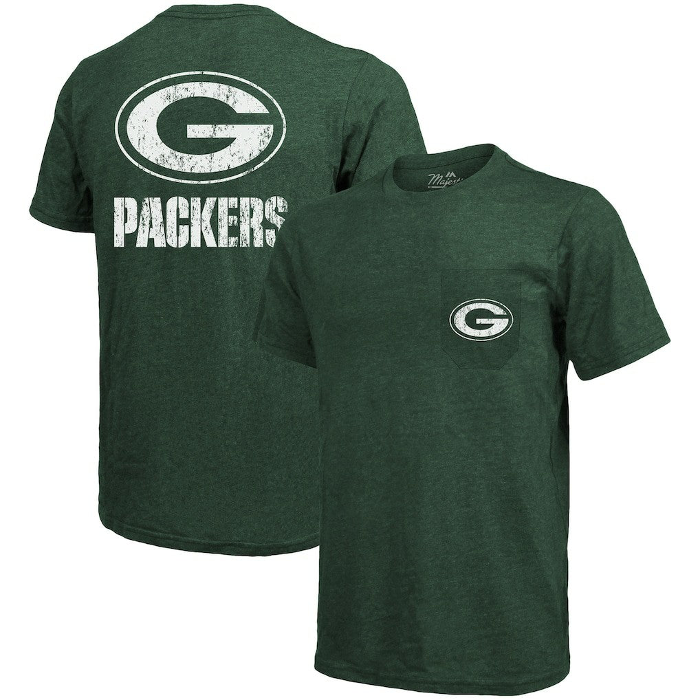 Green Bay Packers Majestic Threads Tri-Blend Pocket T-Shirt Heathered Green - NFL