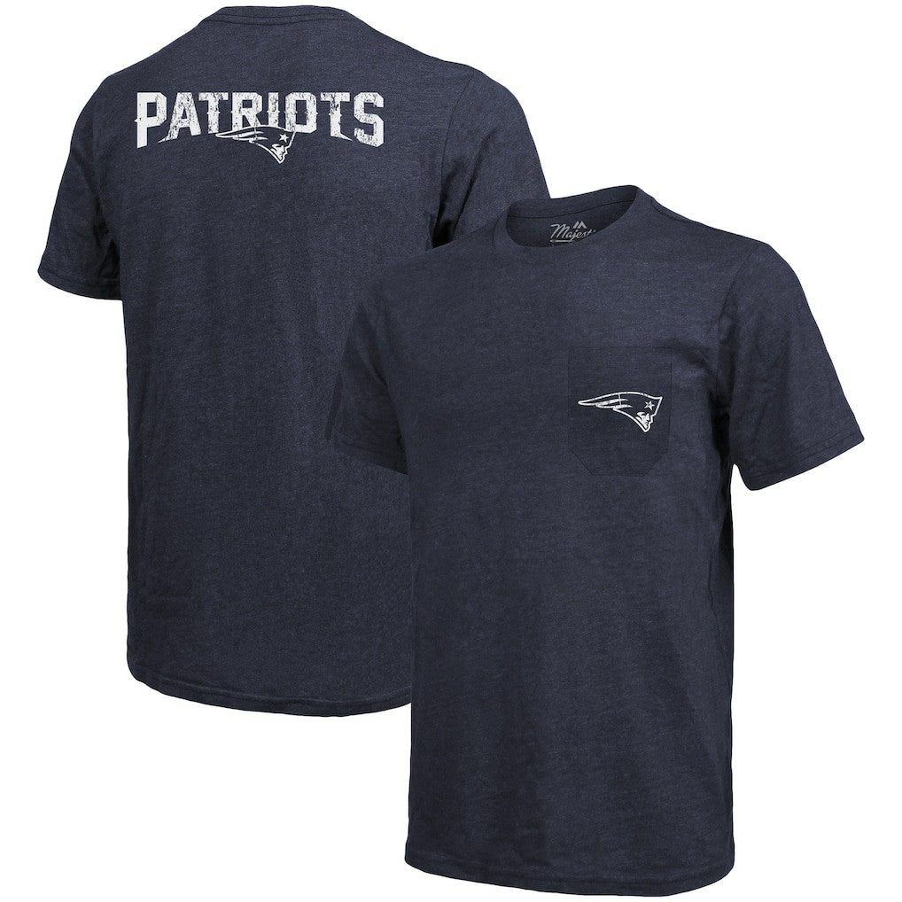 New England Patriots Majestic Threads Tri-Blend Pocket T-Shirt Heathered Navy - NFL