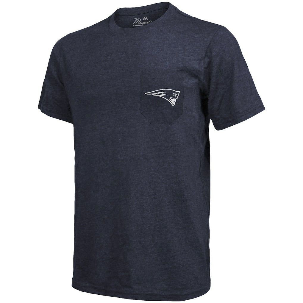 New England Patriots Majestic Threads Tri-Blend Pocket T-Shirt Heathered Navy - NFL