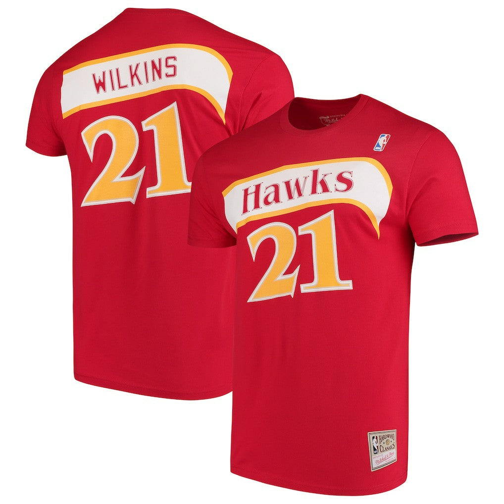 Mitchell & Ness - Dominique Wilkins Atlanta Hawks Hardwood Classics Team Name & Number T-Shirt - Red