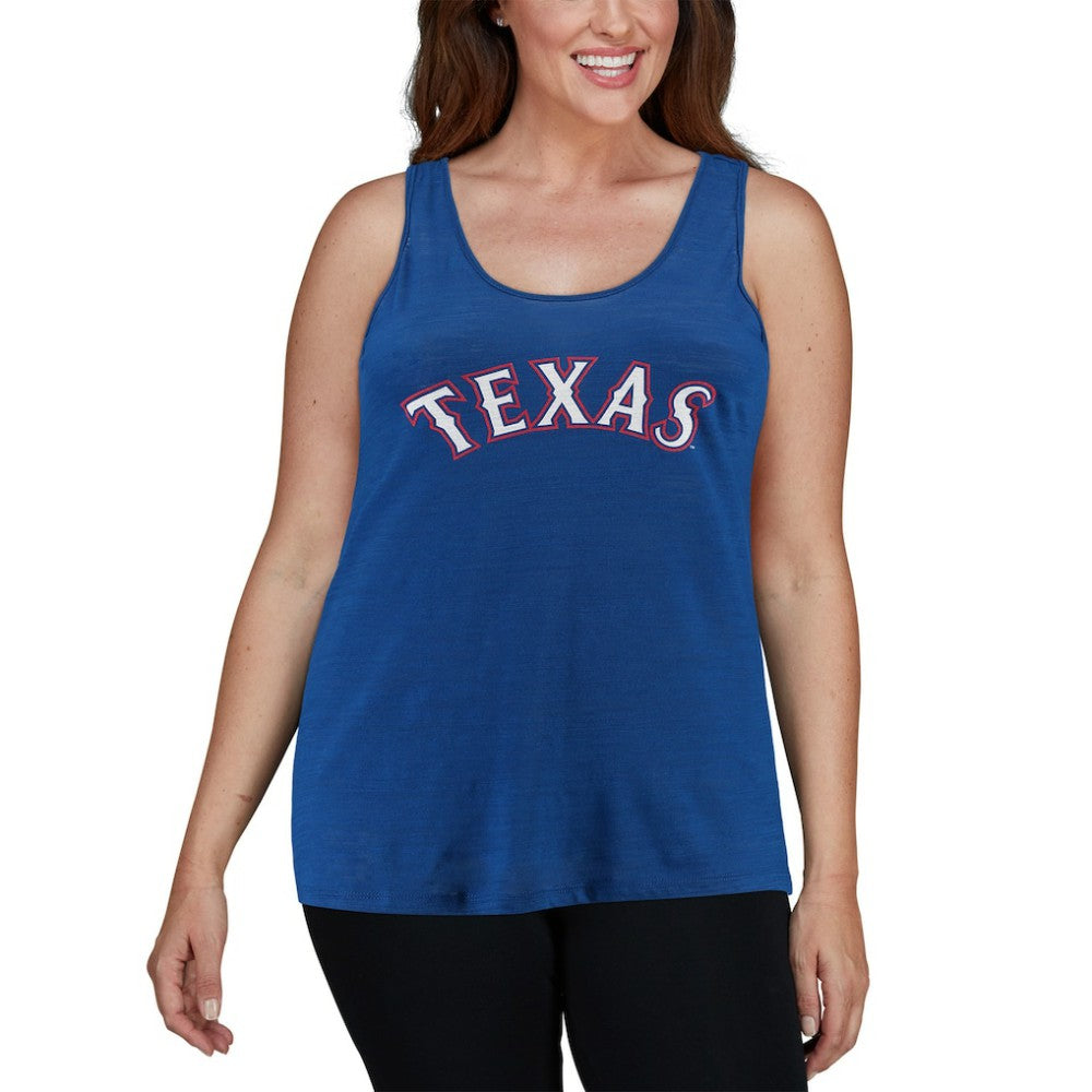 Texas Rangers Soft as a Grape Women's Plus Size Swing for the Fences Racerback Tank Top for sale