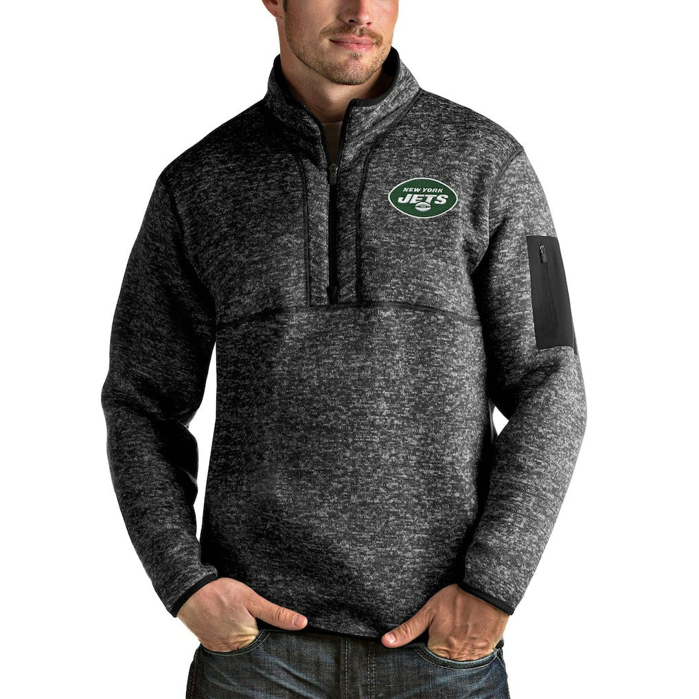 New York Jets Antigua Fortune 1/4-Zip Pullover Jacket Heather Black - NFL