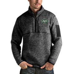 New York Jets Antigua Fortune 1/4-Zip Pullover Jacket Heather Black - NFL