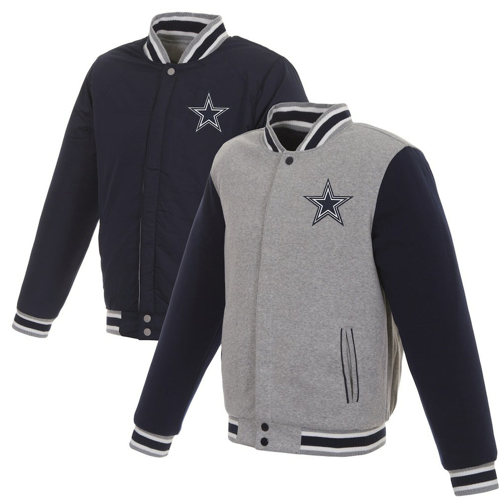 Dallas Cowboys JH Design Reversible Two Tone Fleece Jacket Gray/Navy - NFL