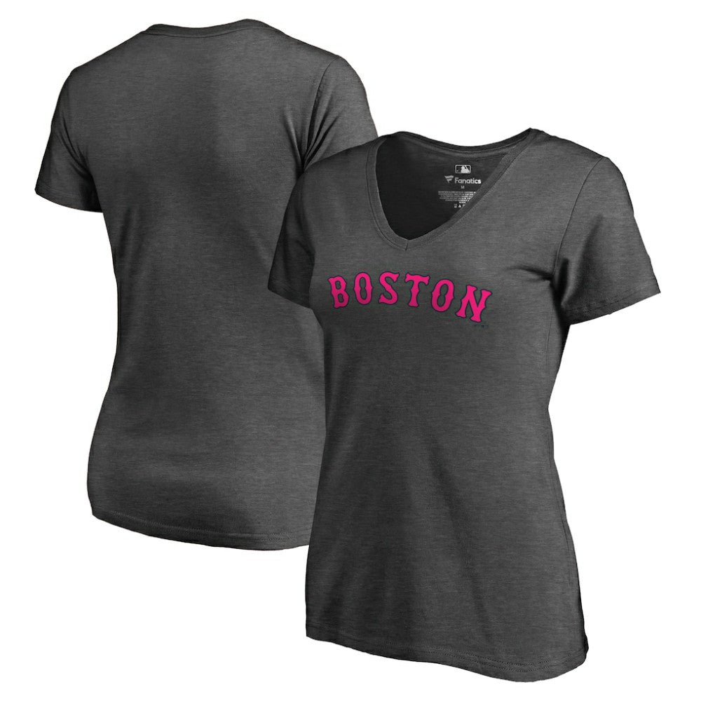 Boston Red Sox Women's Pink Wordmark V-Neck T-Shirt On Sale