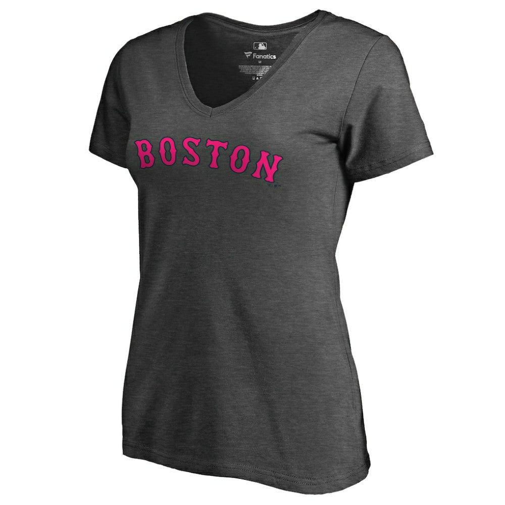 Boston Red Sox Women's Pink Wordmark V-Neck T-Shirt On Sale