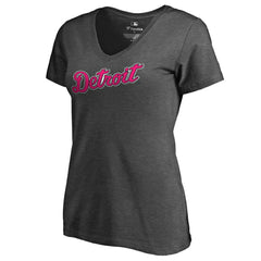 Detroit Tigers Women's Pink Wordmark V-Neck T-Shirt Sale