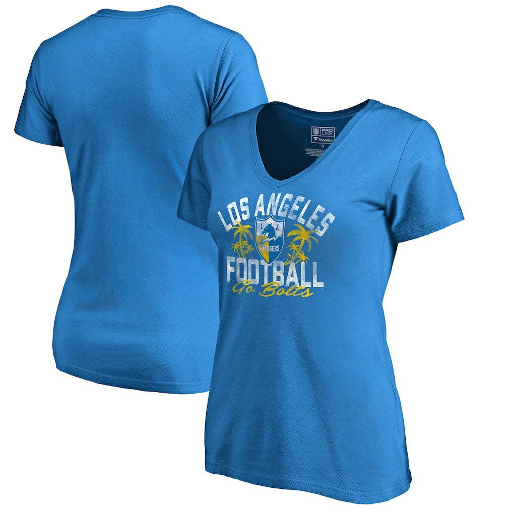 Los Angeles Chargers Women's Hometown Collection LA Football V-Neck T-Shirt Powder Blue - NFL