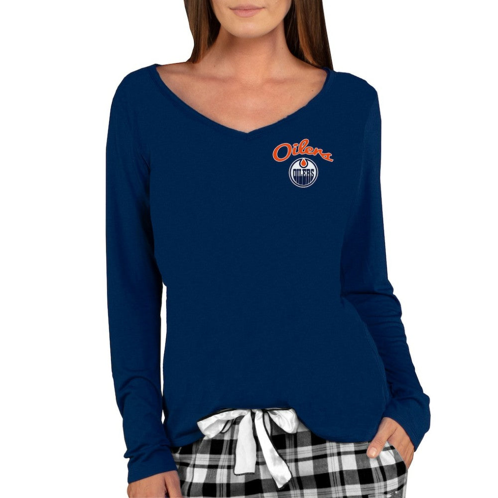 Edmonton Oilers - Concepts Sport Women's Marathon Knit Long Sleeve V-Neck Top Navy