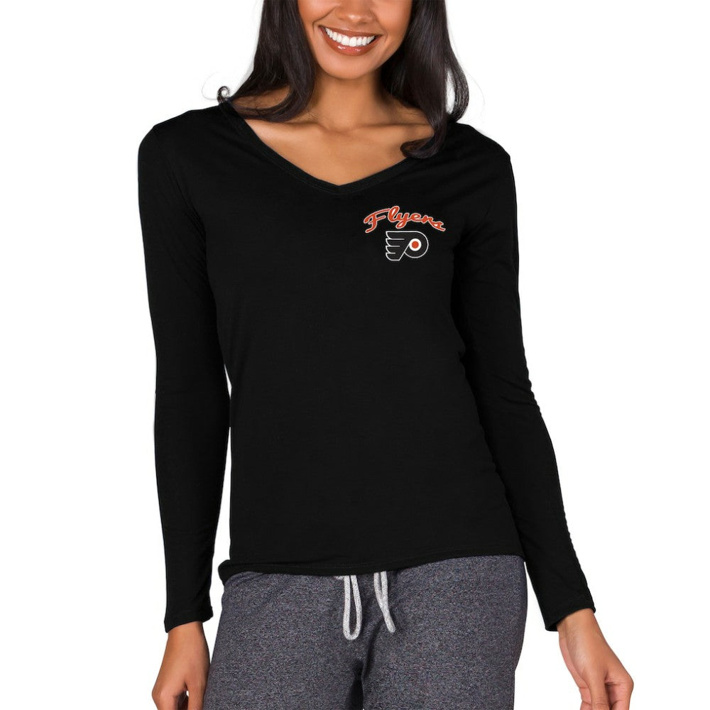 Philadelphia Flyers - Concepts Sport Women's Marathon Knit Long Sleeve V-Neck Top Black