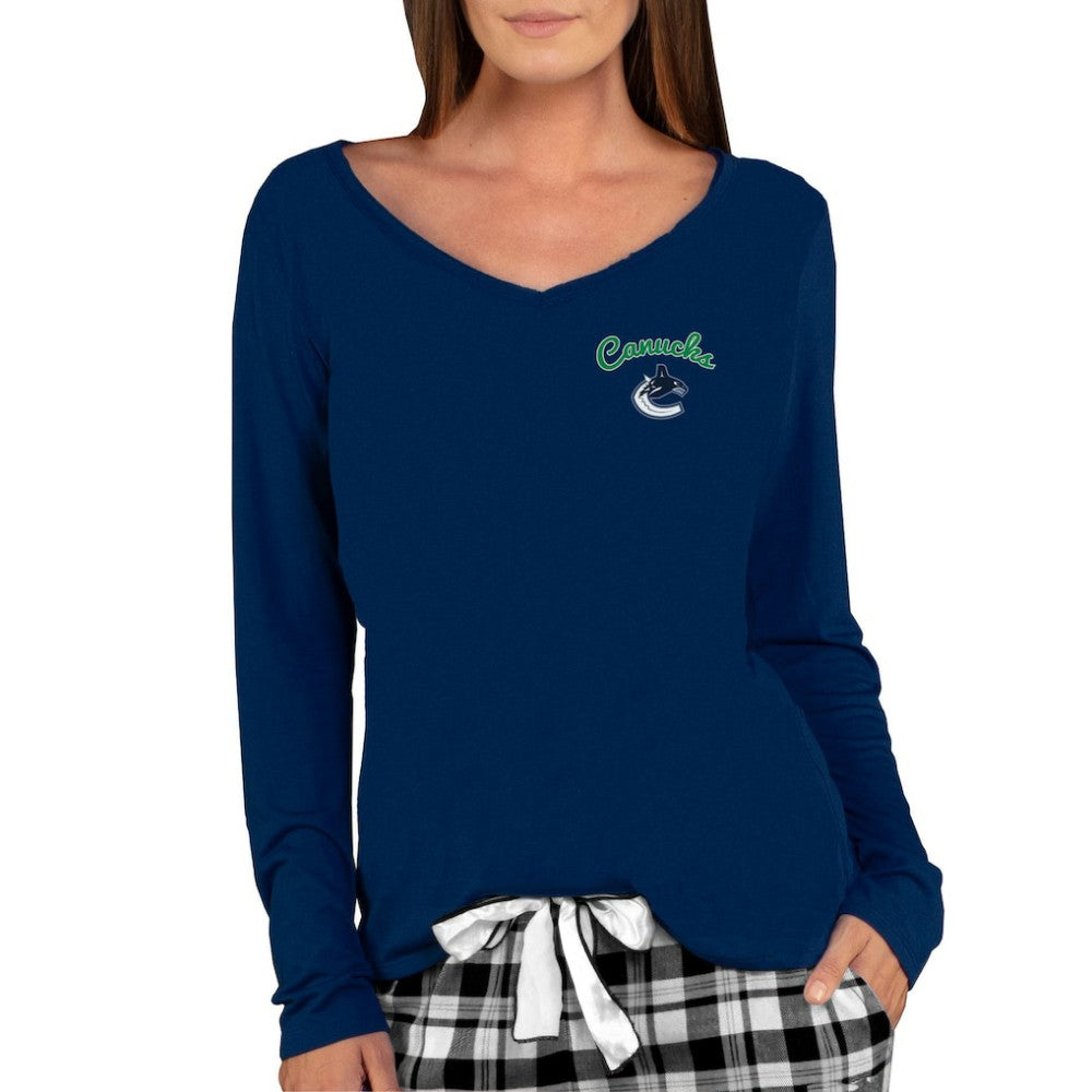 Vancouver Canucks - Concepts Sport Women's Marathon Knit Long Sleeve V-Neck Top Navy