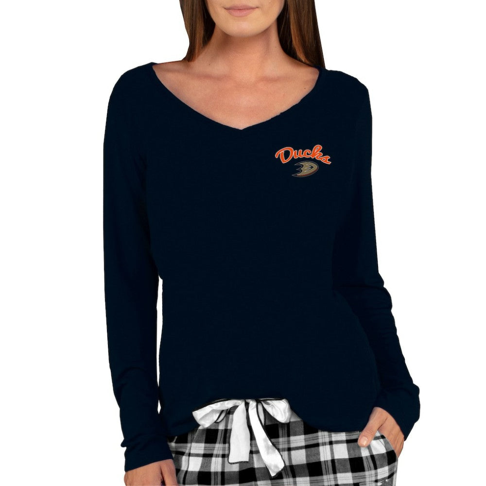 Anaheim Ducks - Concepts Sport Women's Marathon Knit Long Sleeve V-Neck Top Black