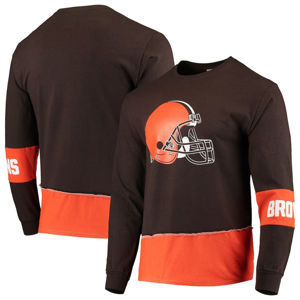 Cleveland Browns Refried Apparel Sustainable Upcycled Angle Long Sleeve T-Shirt Brown/Orange - NFL
