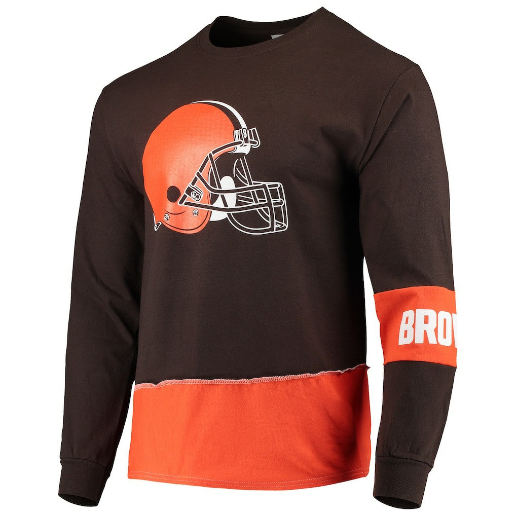 Cleveland Browns Refried Apparel Sustainable Upcycled Angle Long Sleeve T-Shirt Brown/Orange - NFL