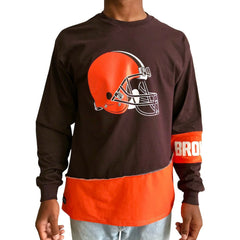 Cleveland Browns Refried Apparel Sustainable Upcycled Angle Long Sleeve T-Shirt Brown/Orange - NFL