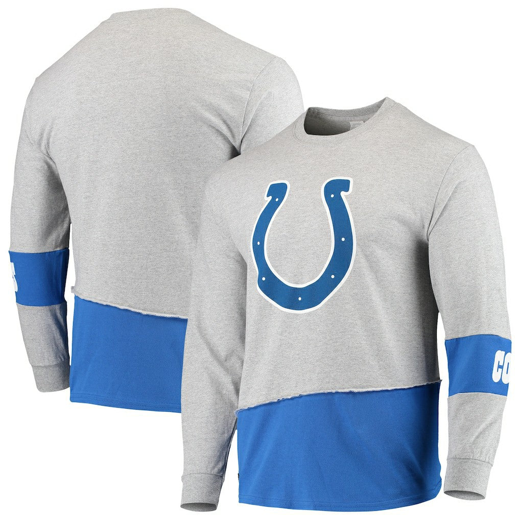Indianapolis Colts Refried Apparel Sustainable Upcycled Angle Long Sleeve T-Shirt Gray/Royal - NFL