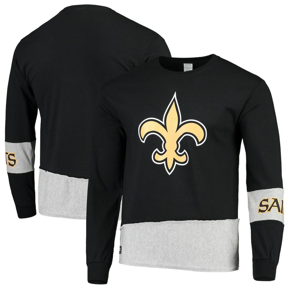 New Orleans Saints Refried Apparel Sustainable Upcycled Angle Long Sleeve T-Shirt Black/Gray - NFL