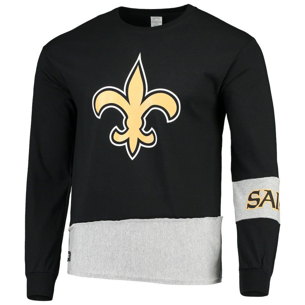 New Orleans Saints Refried Apparel Sustainable Upcycled Angle Long Sleeve T-Shirt Black/Gray - NFL