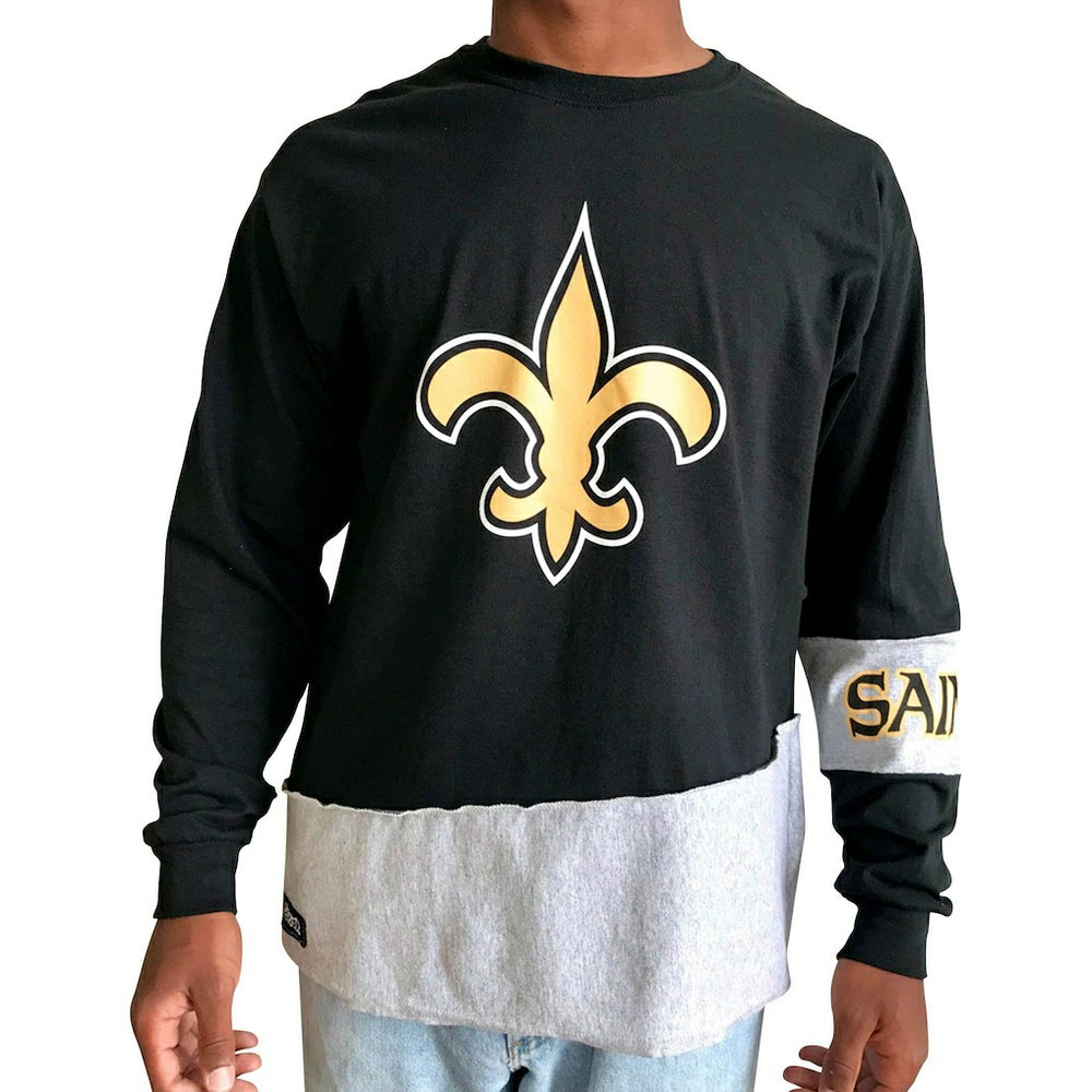 New Orleans Saints Refried Apparel Sustainable Upcycled Angle Long Sleeve T-Shirt Black/Gray - NFL