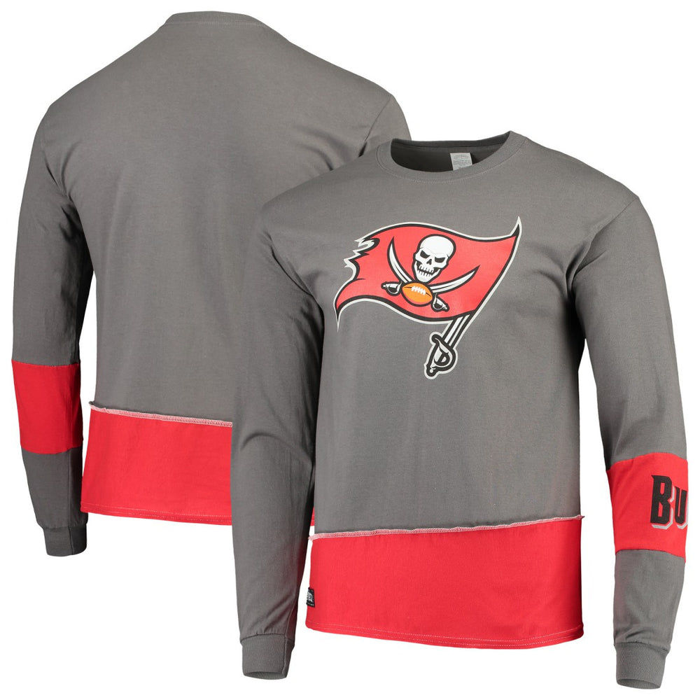 Tampa Bay Buccaneers Refried Apparel Sustainable Upcycled Angle Long Sleeve T-Shirt Pewter/Red - NFL