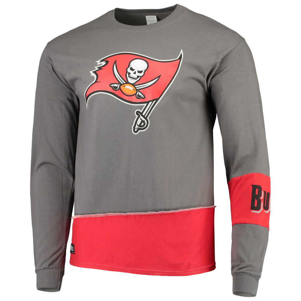 Tampa Bay Buccaneers Refried Apparel Sustainable Upcycled Angle Long Sleeve T-Shirt Pewter/Red - NFL