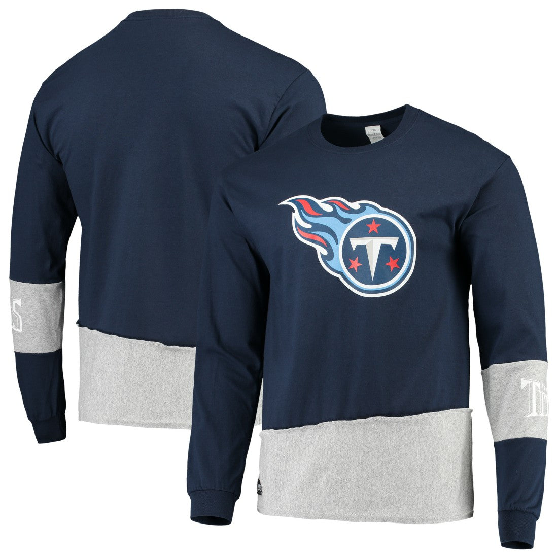 Tennessee Titans Refried Apparel Sustainable Upcycled Angle Long Sleeve T-Shirt Navy/Gray - NFL