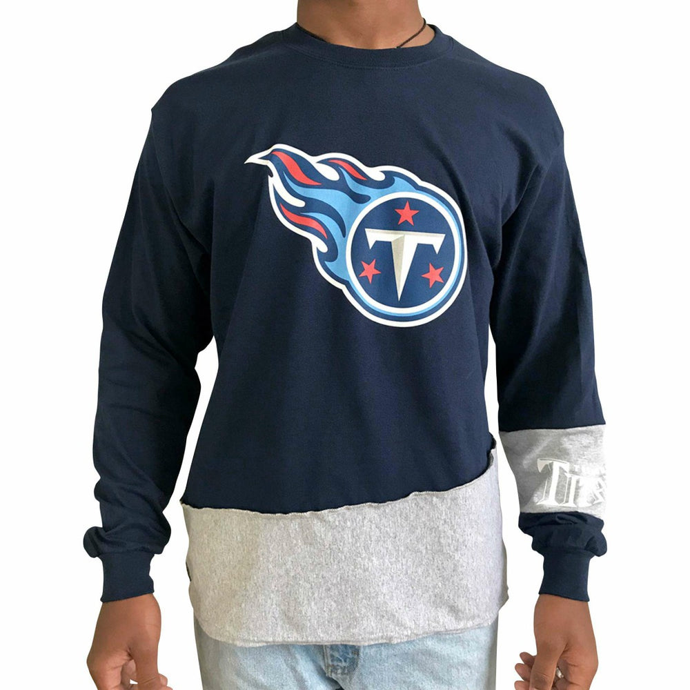 Tennessee Titans Refried Apparel Sustainable Upcycled Angle Long Sleeve T-Shirt Navy/Gray - NFL