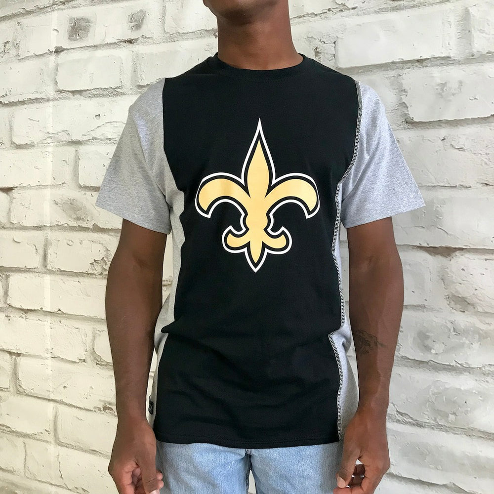 New Orleans Saints Refried Apparel Sustainable Upcycled Split T-Shirt Black/Gray - NFL