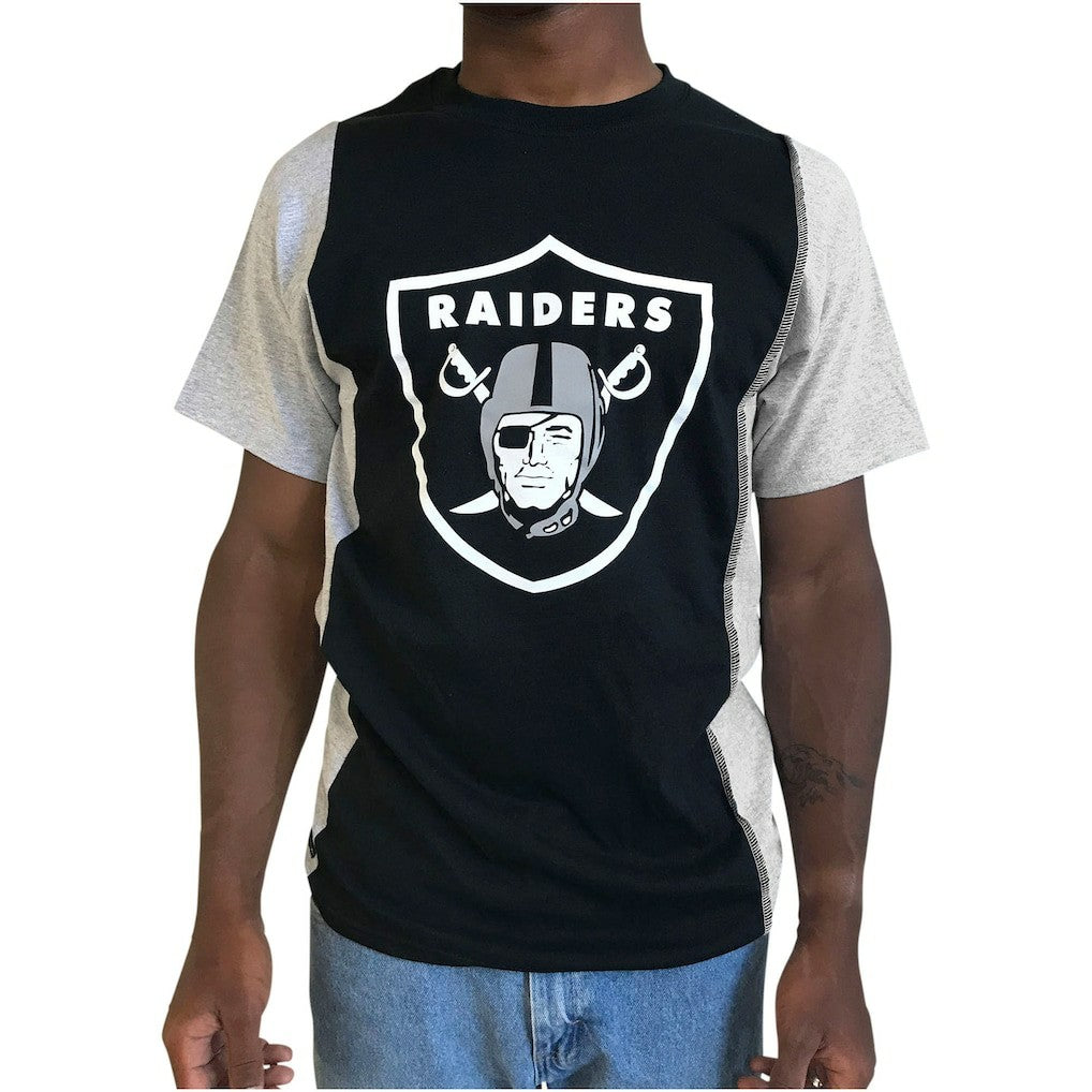 Las Vegas Raiders Refried Apparel Sustainable Upcycled Split T-Shirt Black/Silver - NFL