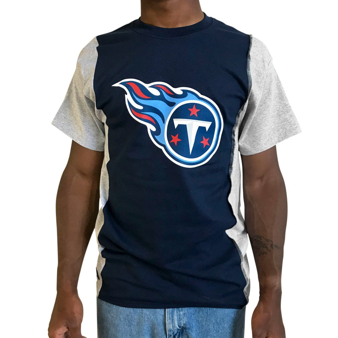 Tennessee Titans Refried Apparel Sustainable Upcycled Split T-Shirt Navy/Gray - NFL